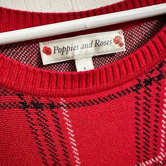 POPPIES AND ROSES Girls 8 Preppy Red Plaid Winter Sweater Dress - Picture 7 of 8